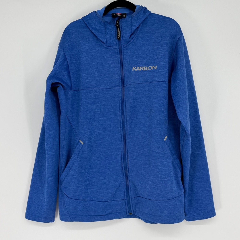 Karbon‎ Mens XL Blue Heathered Full Zip Hooded Performance Jacket RN 132796